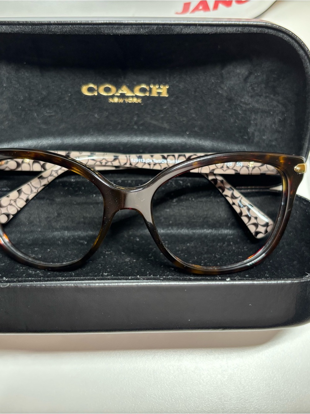Coach Women's Tortoise Cat-Eye Glasses with Signature Pattern Temples - Brown
